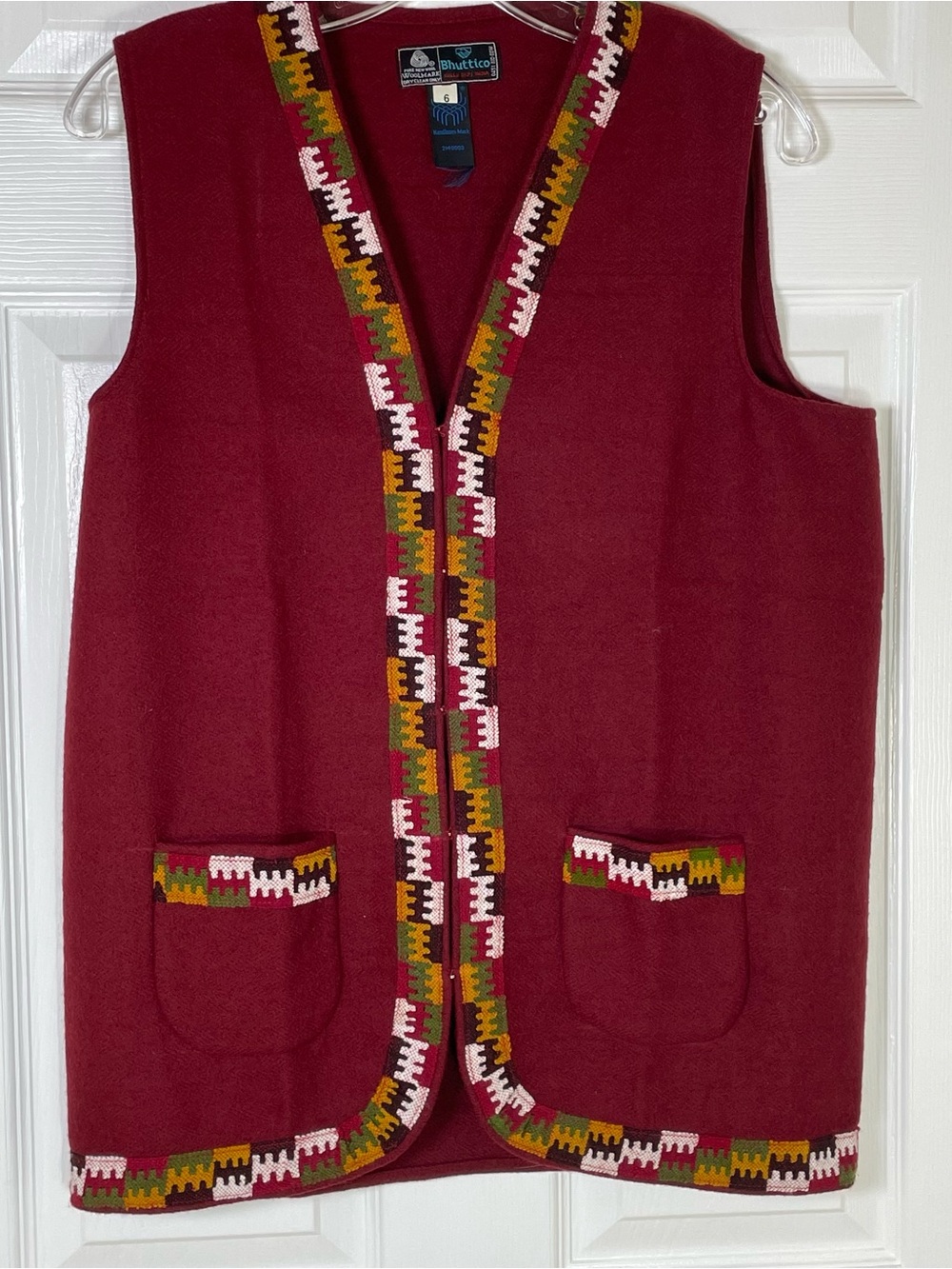 Vintage 90’s Pure New Wool Knit Vest Boho Southwestern Style Womens Size 6